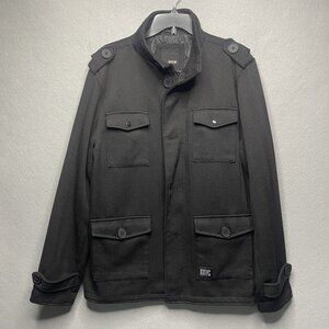 Kr3w Jacket Mens Large Black Military Full Zip Button Up Lined Field Pea Coat